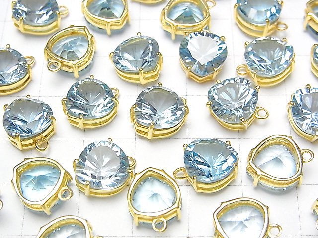 [Video] High Quality Sky Blue Topaz AAA Bezel Setting Chestnut Concave Cut 10mm 18KGP 1pc