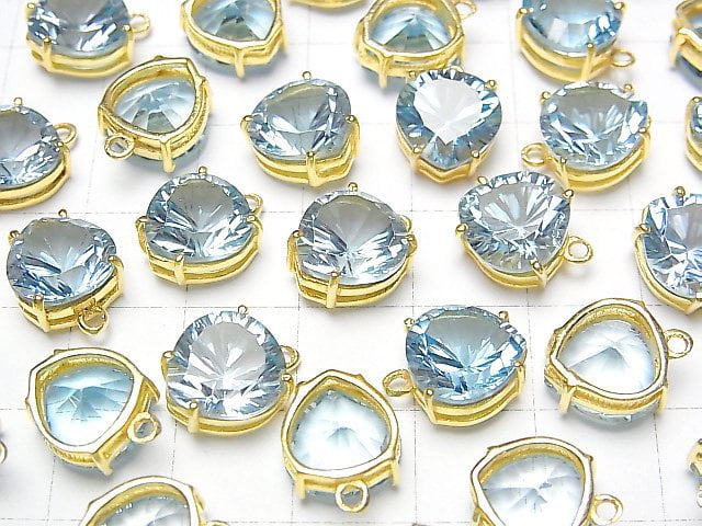 [Video] High Quality Sky Blue Topaz AAA Bezel Setting Chestnut Concave Cut 10mm 18KGP 1pc