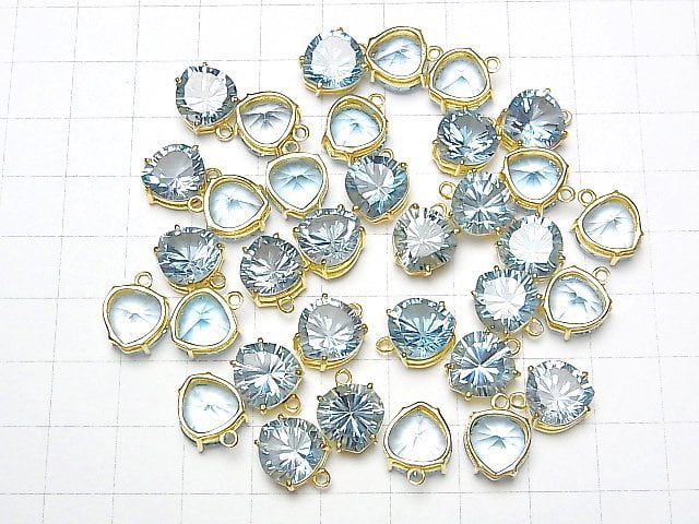 [Video] High Quality Sky Blue Topaz AAA Bezel Setting Chestnut Concave Cut 10mm 18KGP 1pc