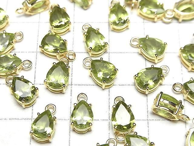 [Video]High Quality Peridot AAA Bezel Setting Pear shape Faceted 8x6mm 18KGP 1pc