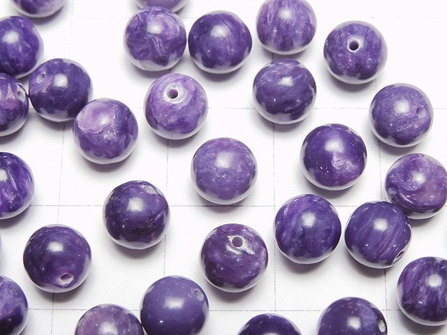 [Video] Charoite AAA- Half Drilled Hole Round 6mm 4pcs