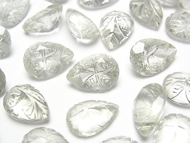 Carving, Green Amethyst, Pear Shape Gemstone Beads