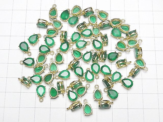 [Video] High Quality Green Onyx AAA Bezel Setting Pear shape Faceted 8x6mm 18KGP 2pcs