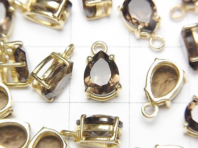 [Video] High Quality Smoky Quartz AAA Bezel Setting Pear shape Faceted 8x6mm 18KGP 2pcs