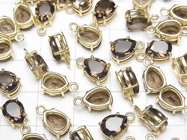 [Video] High Quality Smoky Quartz AAA Bezel Setting Pear shape Faceted 8x6mm 18KGP 2pcs