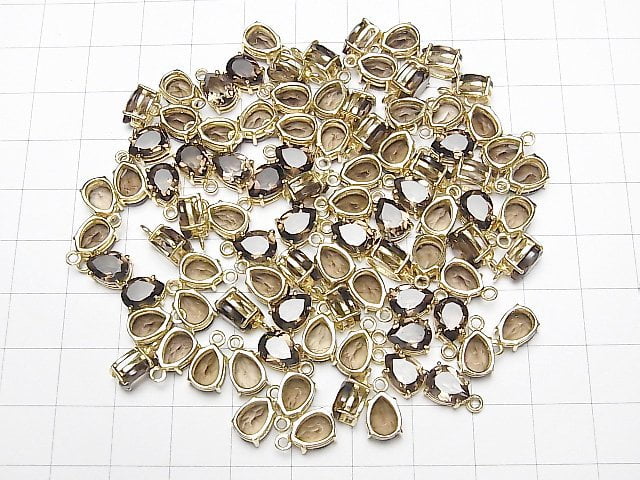 [Video] High Quality Smoky Quartz AAA Bezel Setting Pear shape Faceted 8x6mm 18KGP 2pcs