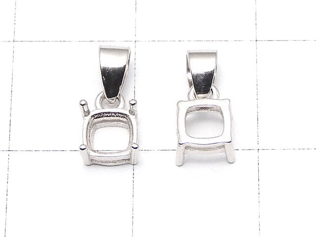 [Video] Silver925 Pendant Frame Square Faceted 4mm Rhodium Plated 1pc