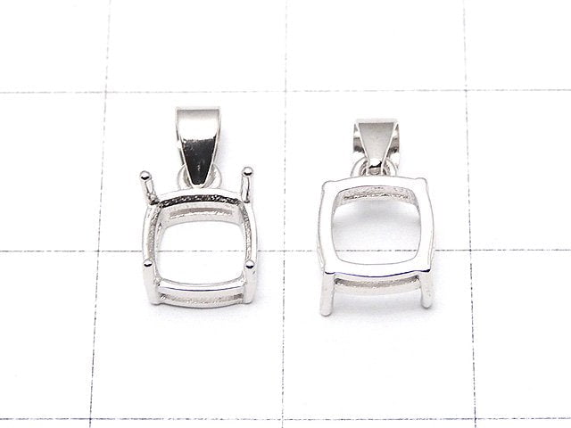 [Video] Silver925 Pendant Frame Square Faceted 6mm Rhodium Plated 1pc