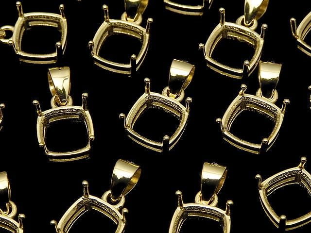 [Video] Silver925 Pendant Frame Square Faceted 6mm 18KGP 1pc