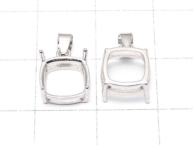 [Video] Silver925 Pendant Frame Square Faceted 8mm Rhodium Plated 1pc