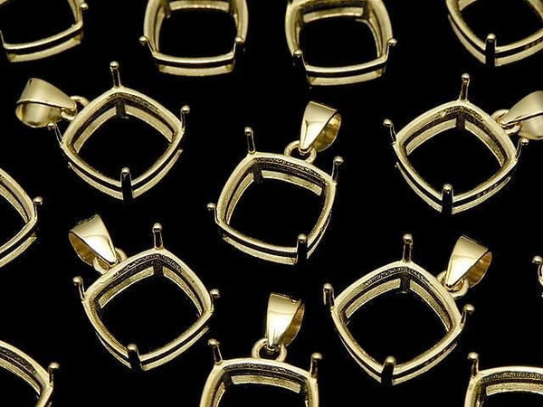[Video] Silver925 Pendant Frame Square Faceted 8mm 18KGP 1pc