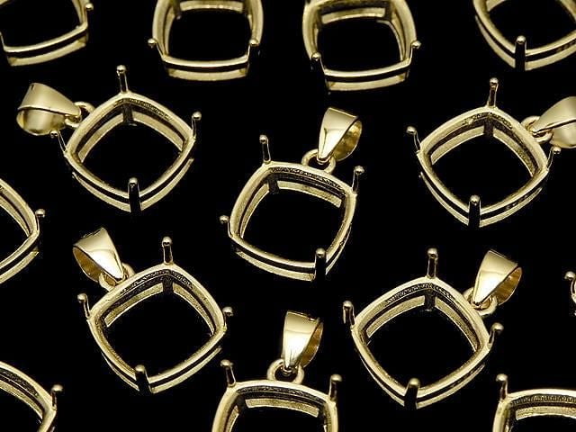 [Video] Silver925 Pendant Frame Square Faceted 8mm 18KGP 1pc