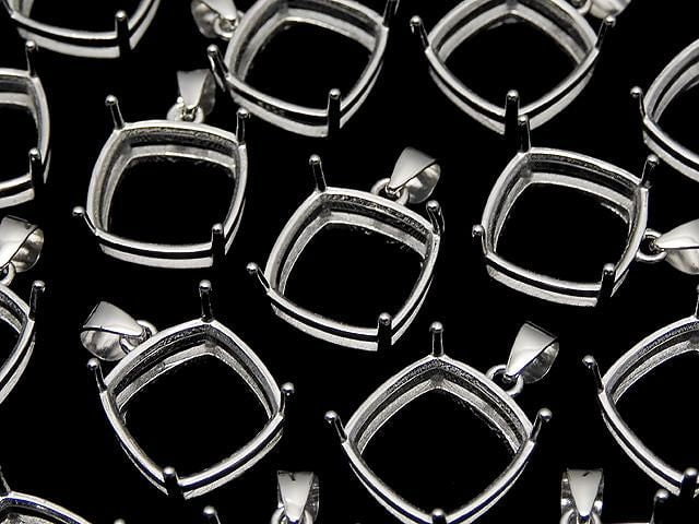 [Video] Silver925 Pendant Frame Square Faceted 10mm Rhodium Plated 1pc