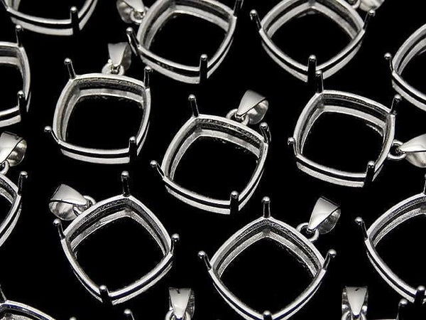 [Video] Silver925 Pendant Frame Square Faceted 10mm Rhodium Plated 1pc