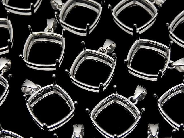[Video] Silver925 Pendant Frame Square Faceted 10mm Rhodium Plated 1pc