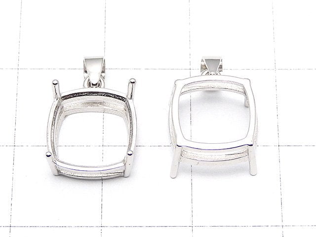 [Video] Silver925 Pendant Frame Square Faceted 10mm Rhodium Plated 1pc