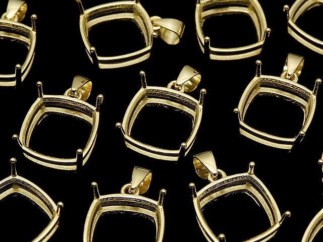[Video] Silver925 Pendant Frame Square Faceted 10mm 18KGP 1pc