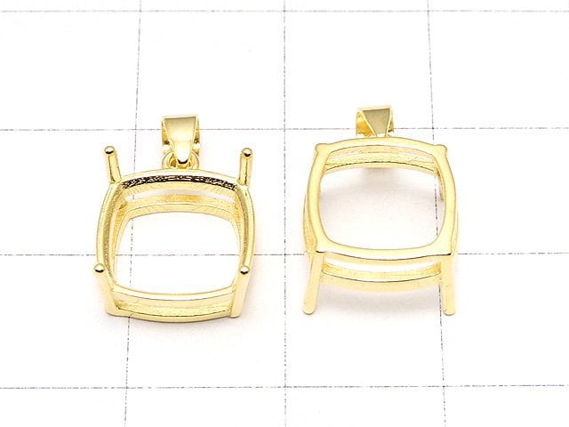 [Video] Silver925 Pendant Frame Square Faceted 10mm 18KGP 1pc