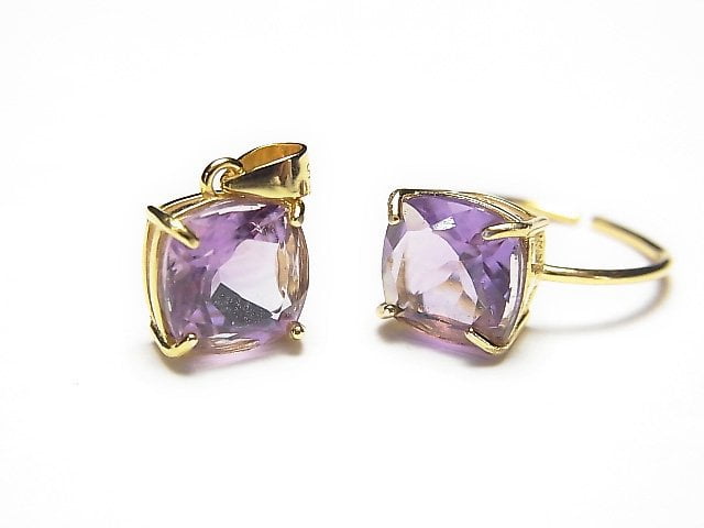 [Video] Silver925 Pendant Frame Square Faceted 10mm 18KGP 1pc