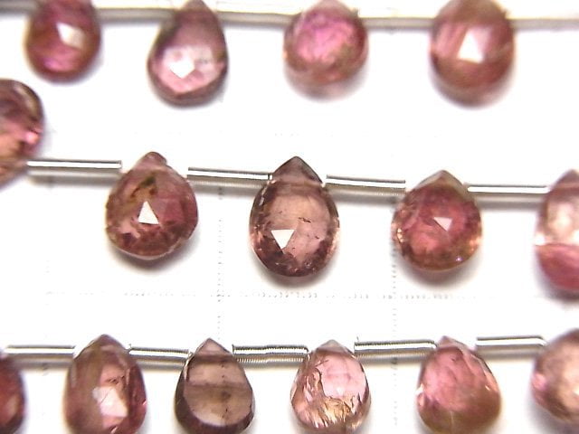 [Video] Pink Tourmaline AA+ Pear shape Faceted Briolette 1strand beads (aprx.6inch / 16cm)