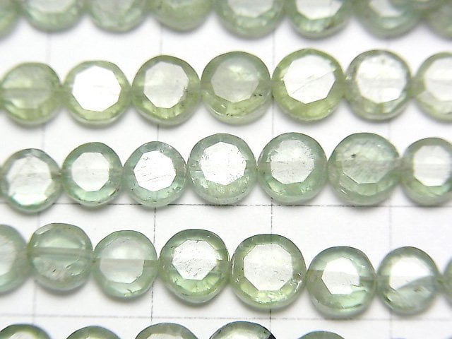 [Video]High Quality Green Kyanite AA++ Faceted Coin half or 1strand beads (aprx.7inch/18cm)