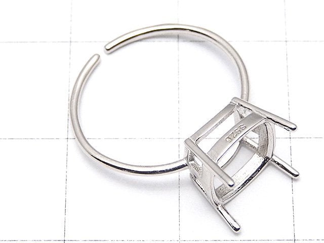 [Video] Silver925 Ring Frame (Prong Setting) Square Faceted 8mm Rhodium Plated Free Size 1pc