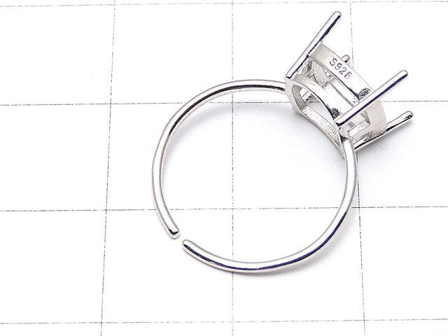 [Video] Silver925 Ring Frame (Prong Setting) Square Faceted 8mm Rhodium Plated Free Size 1pc