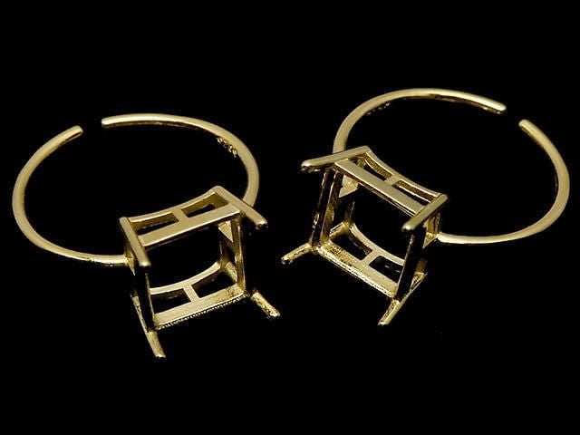 [Video] Silver925 Ring Frame (Prong Setting) Square Faceted 8mm 18KGP Free Size 1pc