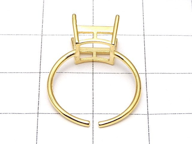 [Video] Silver925 Ring Frame (Prong Setting) Square Faceted 8mm 18KGP Free Size 1pc