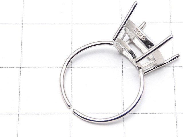 [Video] Silver925 Ring Frame (Prong Setting) Square Faceted 10mm Rhodium Plated Free Size 1pc