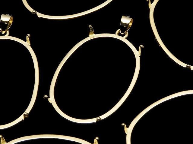 [Video] Silver925 Pendant Frame Oval 25x18mm Hairline 18KGP 1pc