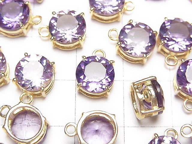 [Video]High Quality Amethyst AAA Bezel Setting Round Faceted 8x8mm 18KGP 1pc