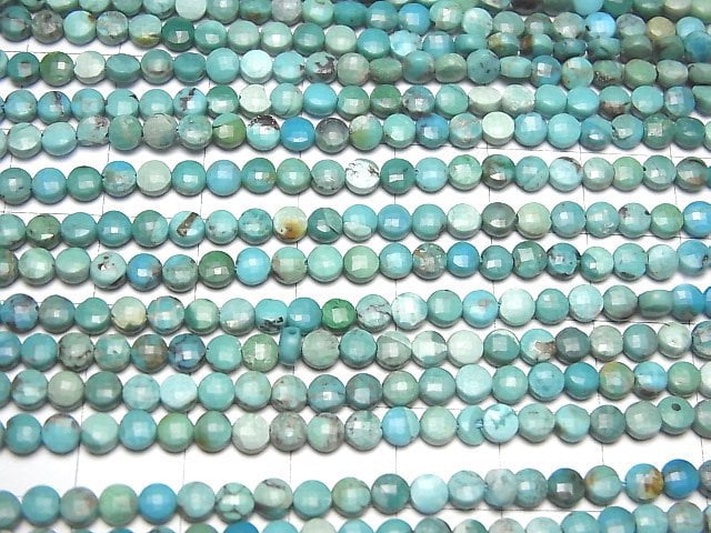 [Video]High Quality! Turquoise AA++ Faceted Coin 4x4x2mm half or 1strand beads (aprx.15inch/37cm)