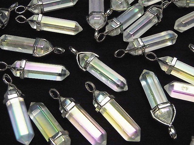 [Video]Crystal AA++ Double Point Pendant 32x8x8mm Silver Color AB Coating 3pcs