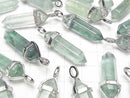 [Video] Green Fluorite AA+ Double Point Pendant 32x8x8mm Silver color 3pcs