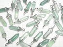 [Video] Green Fluorite AA+ Double Point Pendant 32x8x8mm Silver color 3pcs