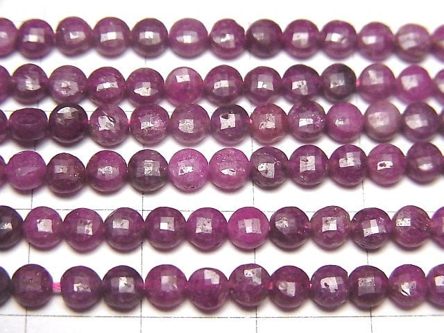 [Video]High Quality! Ruby AA+ Faceted Coin 4x4x2.5mm 1strand beads (aprx.15inch/37cm)