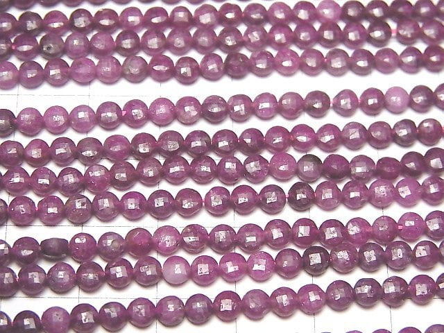 [Video]High Quality! Ruby AA+ Faceted Coin 4x4x2.5mm 1strand beads (aprx.15inch/37cm)