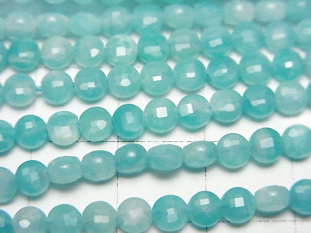 [Video]High Quality! Amazonite Silica AA+ Faceted Coin 4x4x2.5mm 1strand beads (aprx.15inch/37cm)