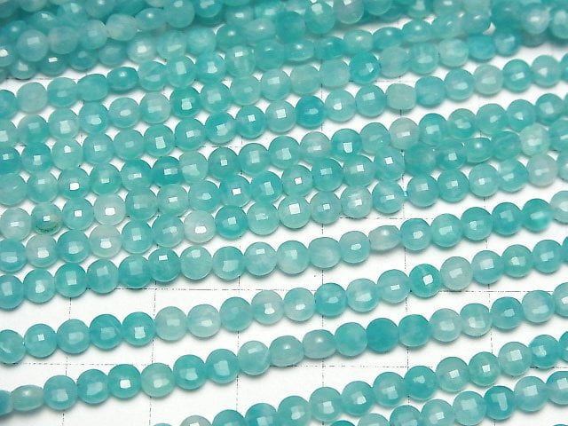 [Video]High Quality! Amazonite Silica AA+ Faceted Coin 4x4x2.5mm 1strand beads (aprx.15inch/37cm)