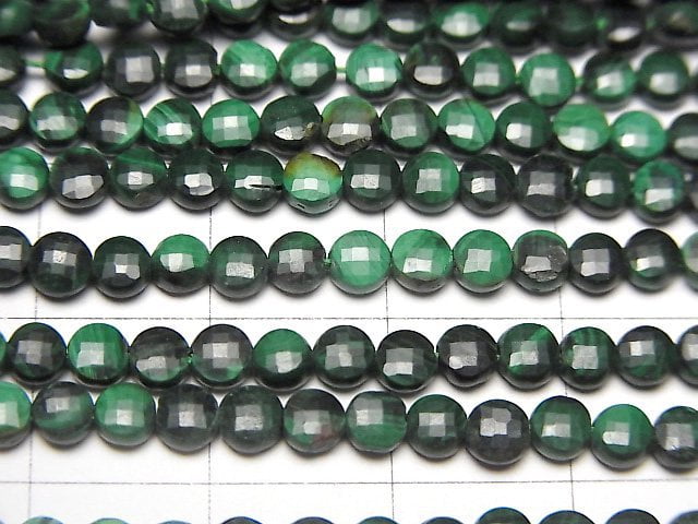 [Video]High Quality! Malachite AA++ Faceted Coin 4x4x2mm 1strand beads (aprx.15inch/37cm)