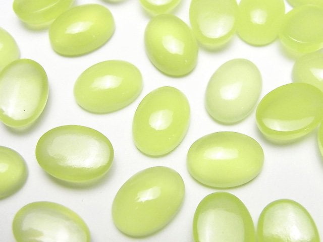 [Video]Lime Green Chalcedony AAA Oval Cabochon 14x10mm 2pcs