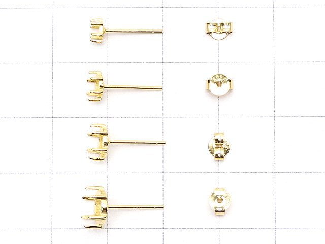 [Video]Silver925 6pcs Prong Setting Earstuds Earrings for Frame & Catch Cabochon [3mm][4mm][5mm][6mm] 18KGP 1pair (2pcs)