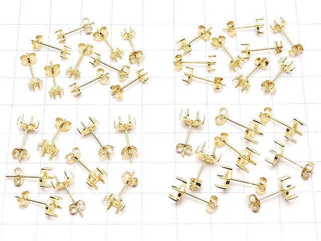 [Video]Silver925 6pcs Claw Earstuds Earrings Frame & Backing for Cabochon [3mm][4mm][5mm][6mm] 18KGP 1pair (2 pieces)