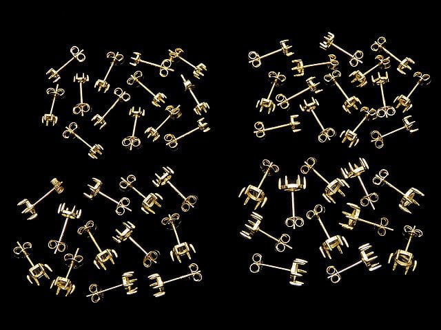 [Video]Silver925 6pcs Prong Setting Earstuds Earrings for Frame & Catch Cabochon [3mm][4mm][5mm][6mm] 18KGP 1pair (2pcs)