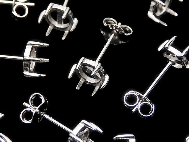 [Video] Silver925 6pcs Claw Earstuds Earring Frame & Catch for Cabochon [3mm][3.5mm][4mm][5mm][6mm] Rhodium Plated 1 pair (2 pieces)