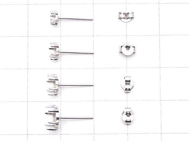 [Video] Silver925 6pcs Claw Earstuds Earring Frame & Catch for Cabochon [3mm][3.5mm][4mm][5mm][6mm] Rhodium Plated 1 pair (2 pieces)