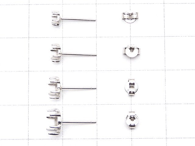 [Video]Silver925 6pcs Claw Earstuds Earrings Frame & Backing for Cabochon [3mm][3.5mm][4mm][5mm][6mm] Rhodium Plated 1pair (2 pieces)