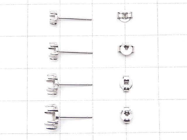 [Video]Silver925 6pcs Claw Earstuds Earrings Frame & Backing for Cabochon [3mm][3.5mm][4mm][5mm][6mm] Rhodium Plated 1pair (2 pieces)