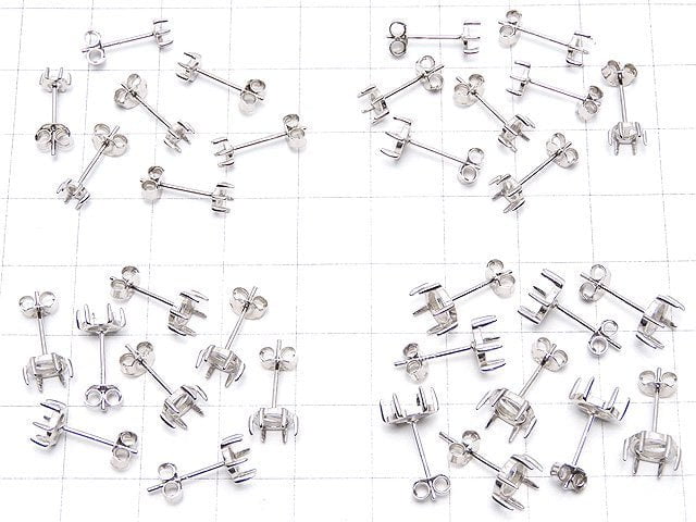 [Video]Silver925 6pcs Claw Earstuds Earrings Frame & Backing for Cabochon [3mm][3.5mm][4mm][5mm][6mm] Rhodium Plated 1pair (2 pieces)